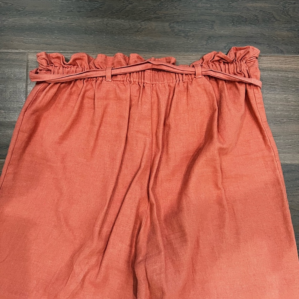 Monteau Rust Wide Leg Paperbag Tie-Waist Pants - Picture 11 of 13